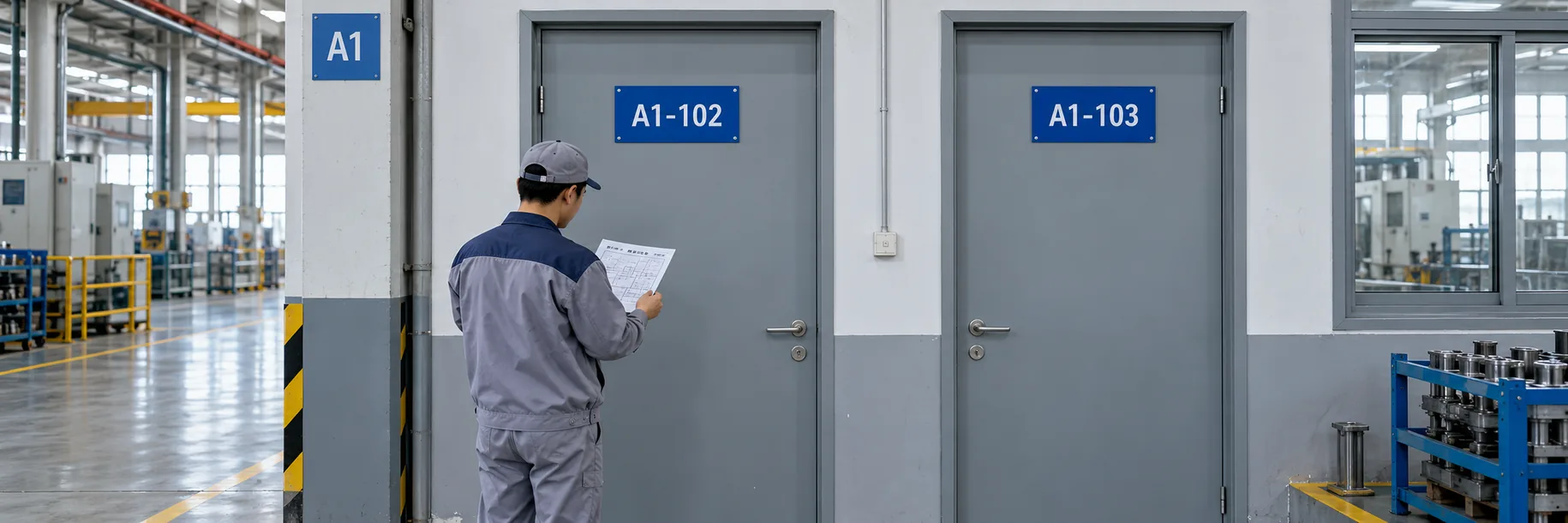 车间辅助用房统一门牌编码与现场核对的参考示意
